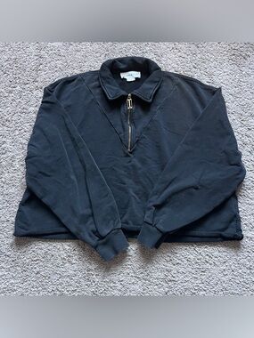 $990 Victoria Beckham Black Half Zip Pullover Sweatshirt size Medium